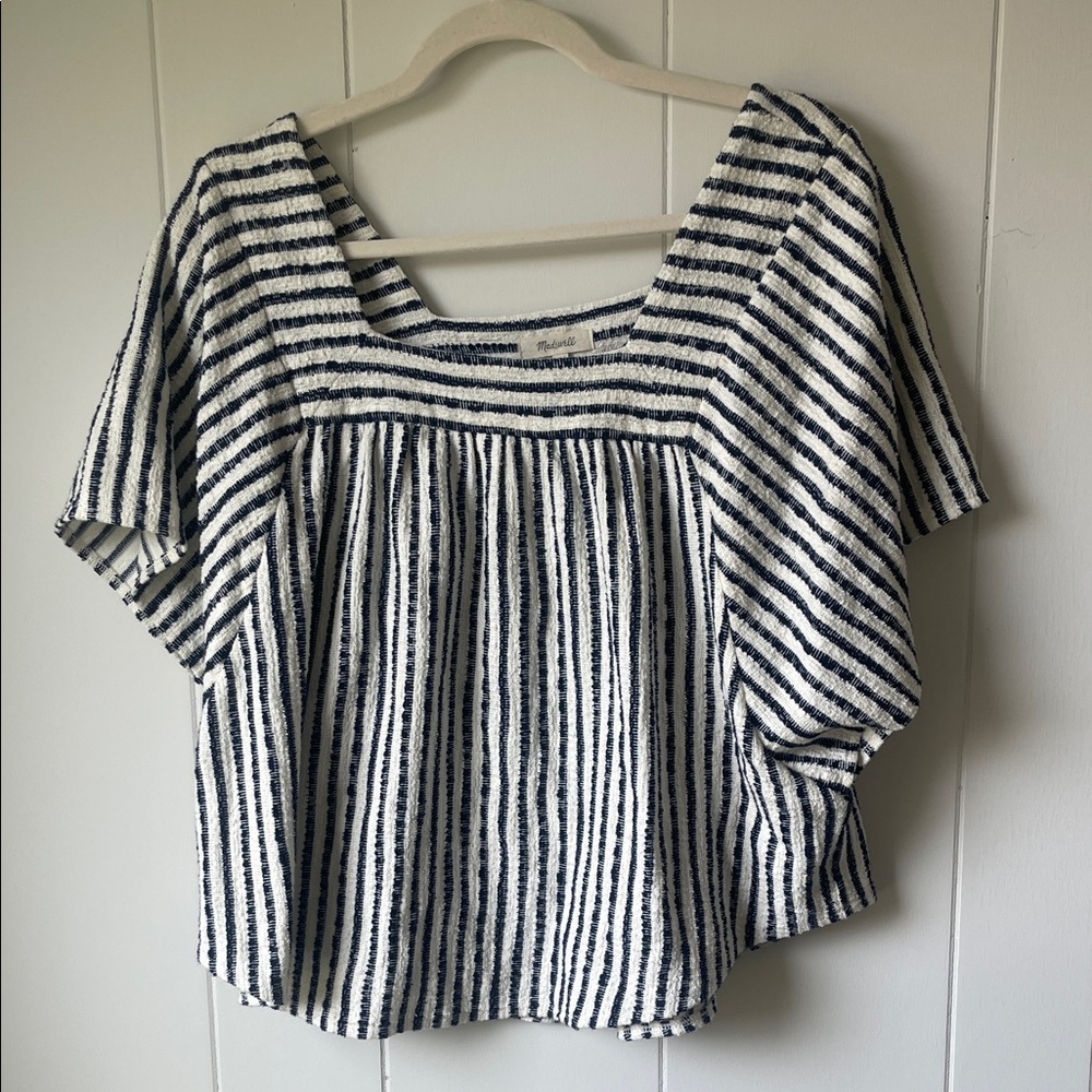 Madewell Striped Square-Neck Boxy Cotton Top in Navy and White